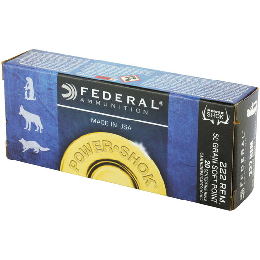 Federal PowerShok .222 Remington 50 Grain Soft Point Rifle Ammunition - 20 Rounds