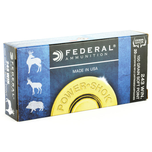 Federal PowerShok .243 Winchester 100-Grain Soft Point Rifle Ammunition - 20 Rounds