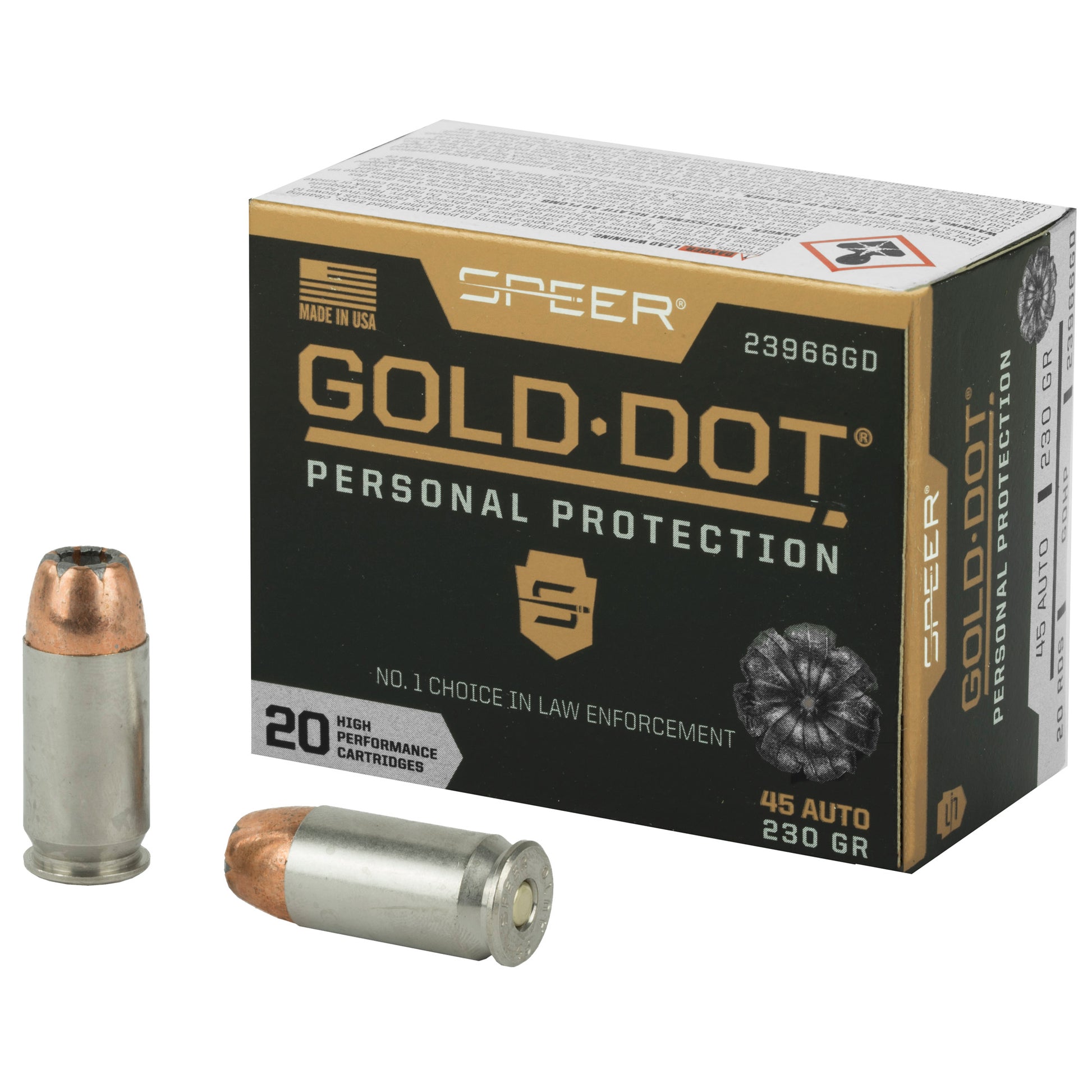 Speer Ammunition Gold Dot 45 ACP 230-Grain Hollow Point Ammo - Reliable Self-Defense Load