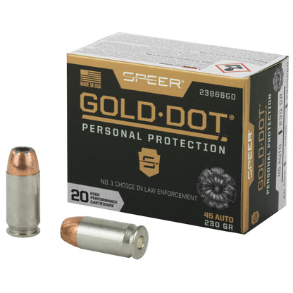 Speer Ammunition Gold Dot 45 ACP 230-Grain Hollow Point Ammo - Reliable Self-Defense Load