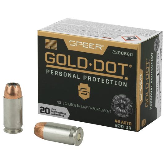 Speer Ammunition Gold Dot 45 ACP 230-Grain Hollow Point Ammo - Reliable Self-Defense Load
