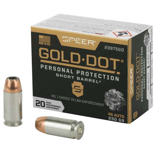 Speer Ammunition Gold Dot 45 ACP 230 Grain Hollow Point Ammo - Reliable Personal Defense and Law Enforcement Choice
