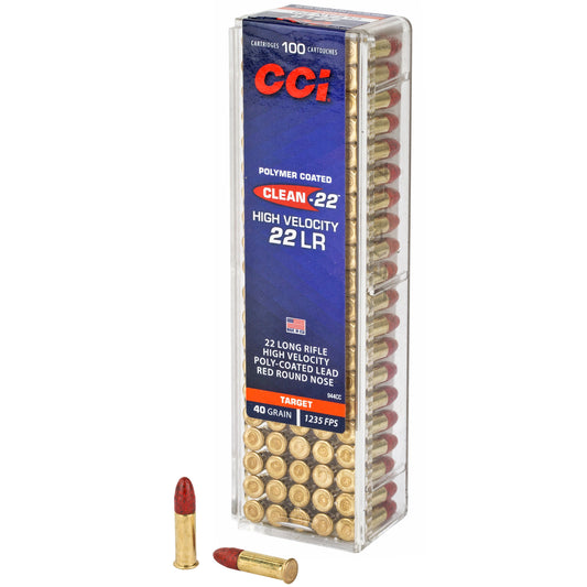 CCI Ammunition 944CC Clean-22 High Velocity 22 LR 40 Grain Lead Round Nose - 100 Rounds