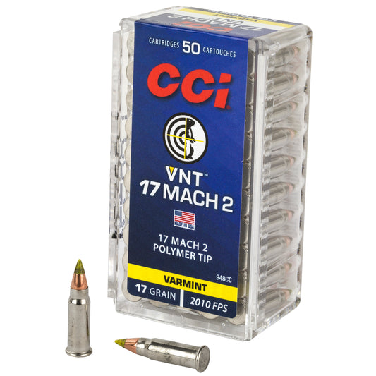 CCI Ammunition 948CC 17 Hornady Mach 2 17-Grain Ballistic Tip Ammunition - 50 Rounds per Box