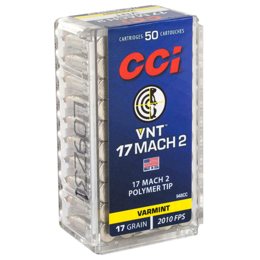 CCI Ammunition 948CC 17 Hornady Mach 2 17-Grain Ballistic Tip Ammunition - 50 Rounds per Box
