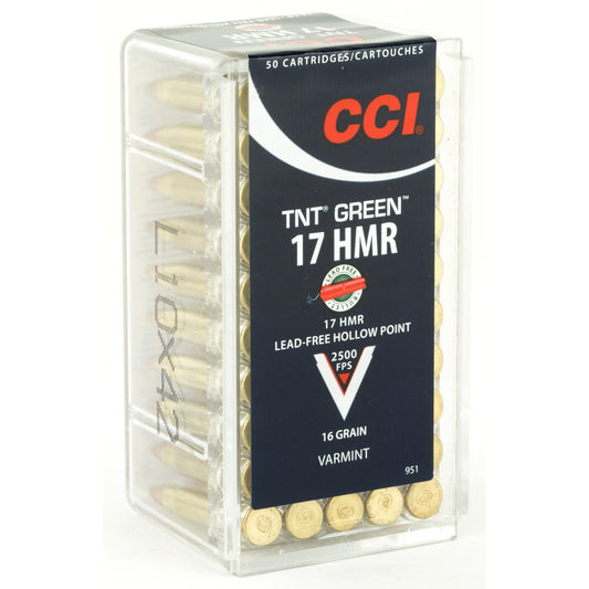 CCI Ammunition 17 HMR 16-Grain TNT Green Hollow Point Ammunition * 50 Rounds per Box