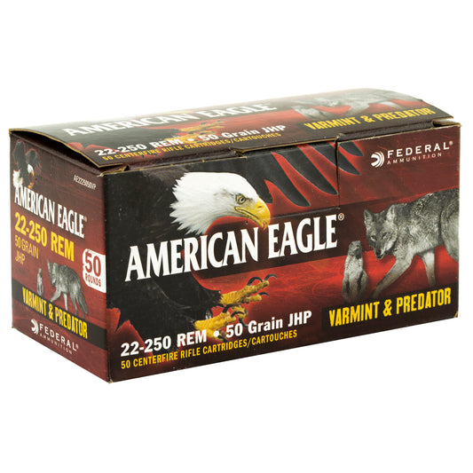 Federal American Eagle Varmint & Predator 22-250 Remington 50 Grain Hollow Point Ammunition * Reloadable Brass, Explosive Expansion