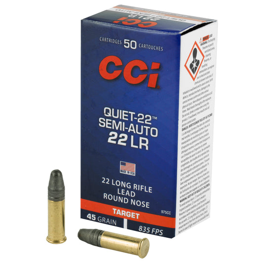 CCI Ammunition Quiet-22 22LR Lead Round Nose, 45 Grain, Semi-Auto, 50 Rounds