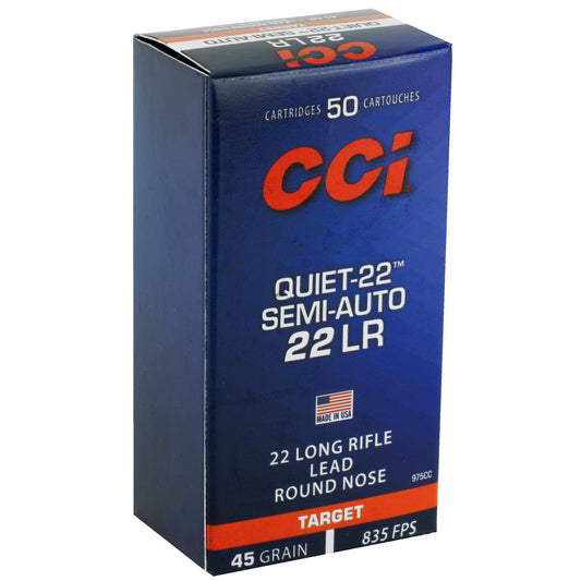 CCI Ammunition Quiet-22 22LR Lead Round Nose, 45 Grain, Semi-Auto, 50 Rounds
