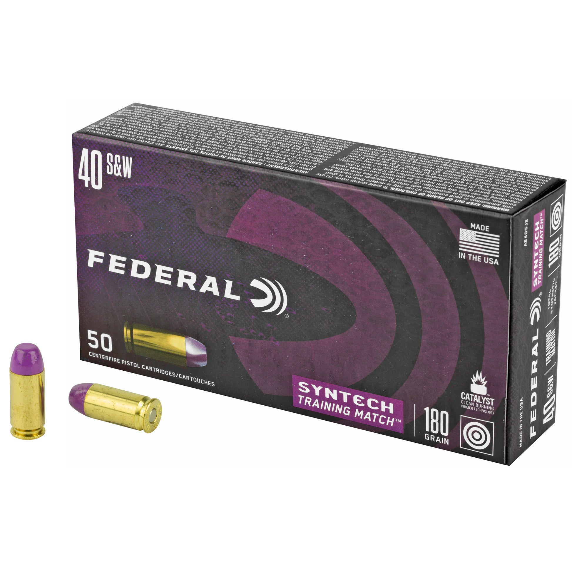 Federal American Eagle Syntech Training Match .40 S&W 180-Grain Total Synthetic Jacket - 50 Rounds