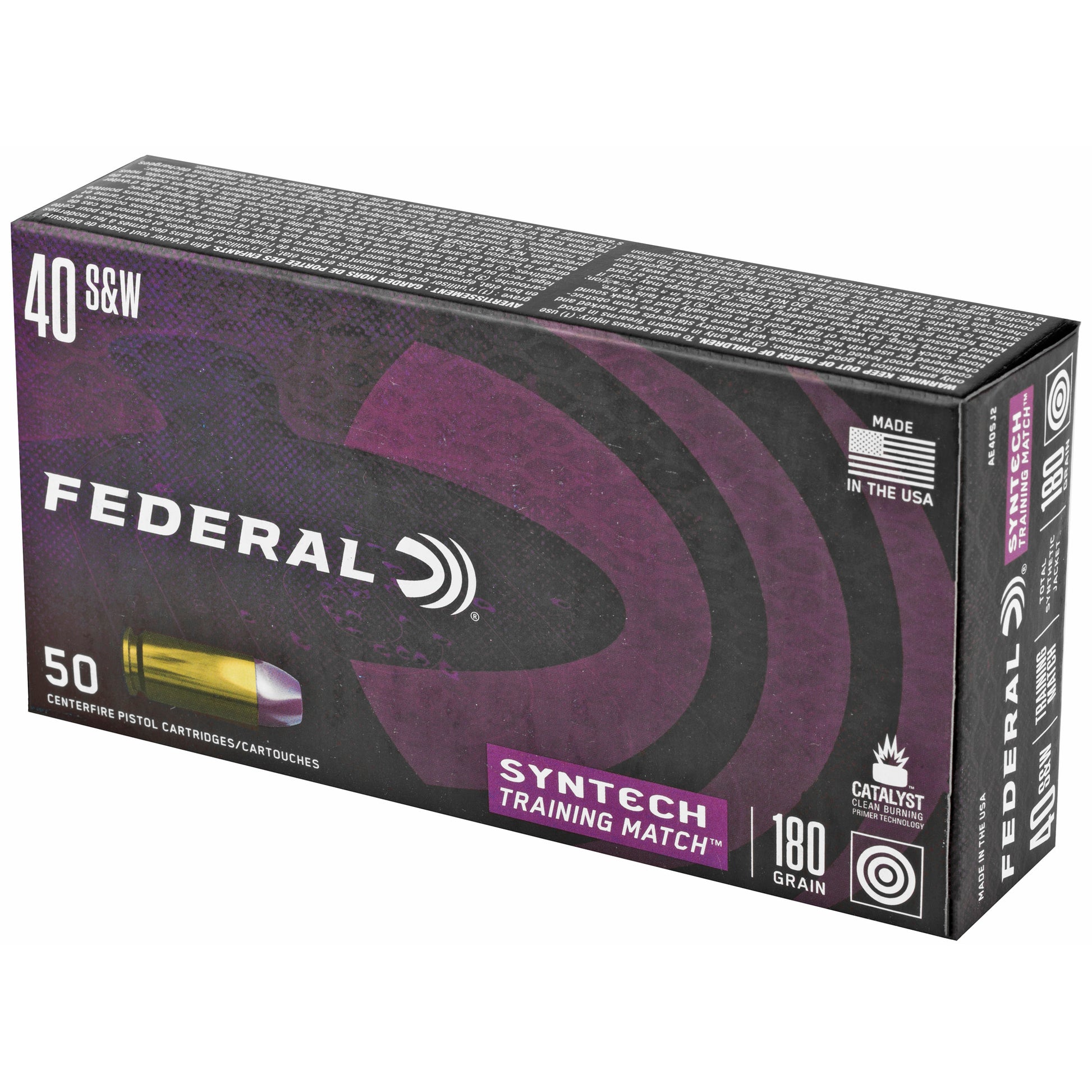 Federal American Eagle Syntech Training Match .40 S&W 180-Grain Total Synthetic Jacket - 50 Rounds