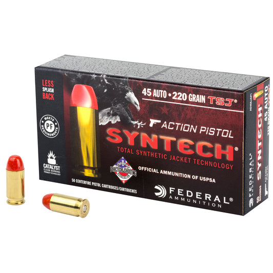 Federal American Eagle Syntech Action Pistol .45 ACP 220-Grain Total Synthetic Jacket Ammunition, 50 Rounds per Box