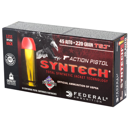 Federal American Eagle Syntech Action Pistol .45 ACP 220-Grain Total Synthetic Jacket Ammunition, 50 Rounds per Box