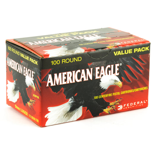 Federal American Eagle 9mm 115 Grain Full Metal Jacket Ammunition (100 Rounds)