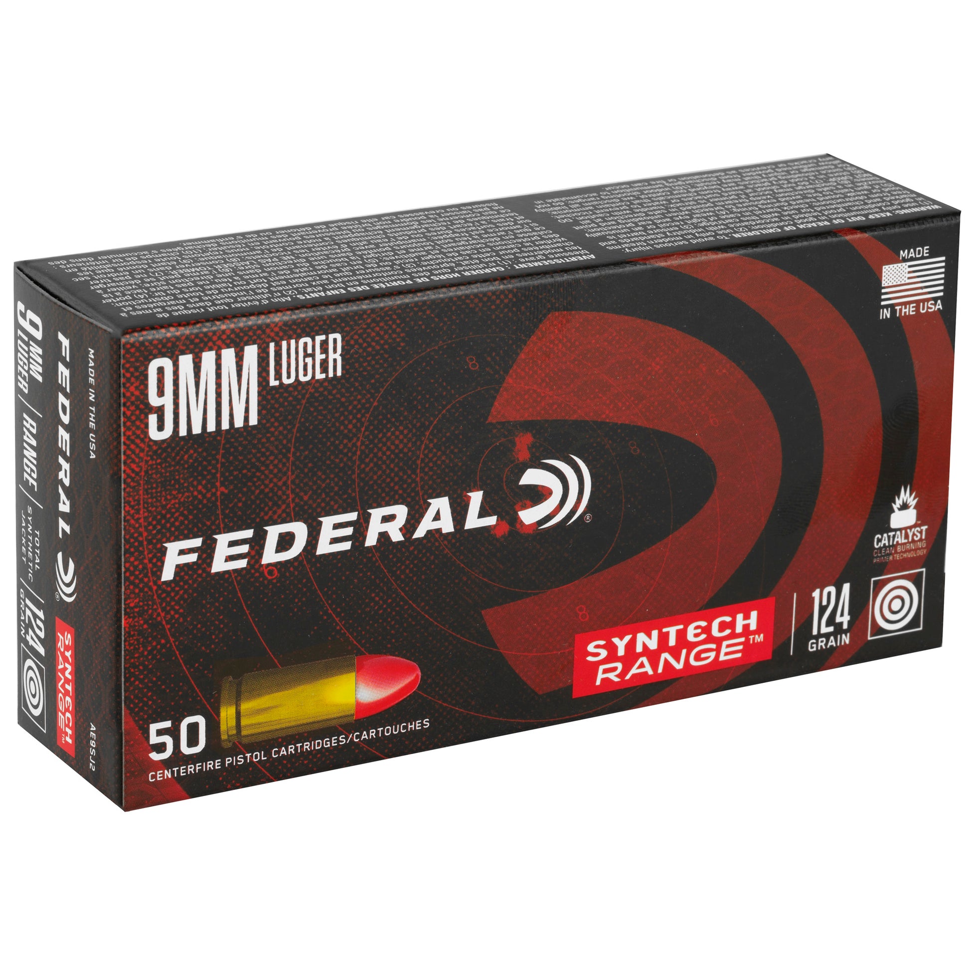Federal American Eagle 9mm 124 Grain Total Synthetic Jacket Ammunition - 50 Rounds per Box