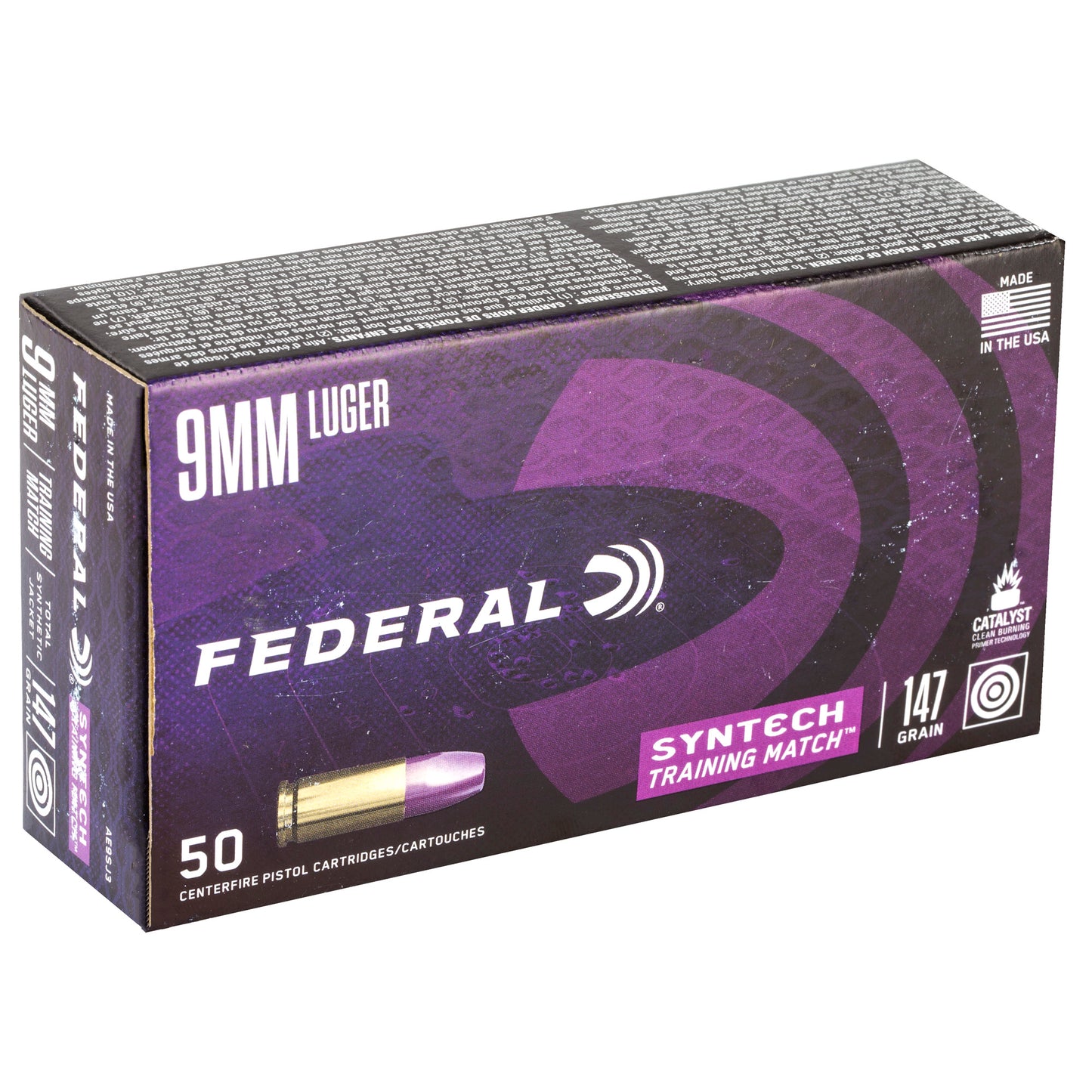 Federal American Eagle Syntech Training Match 9mm 147 Grain Total Synthetic Jacket Ammunition (50 Rounds per Box)