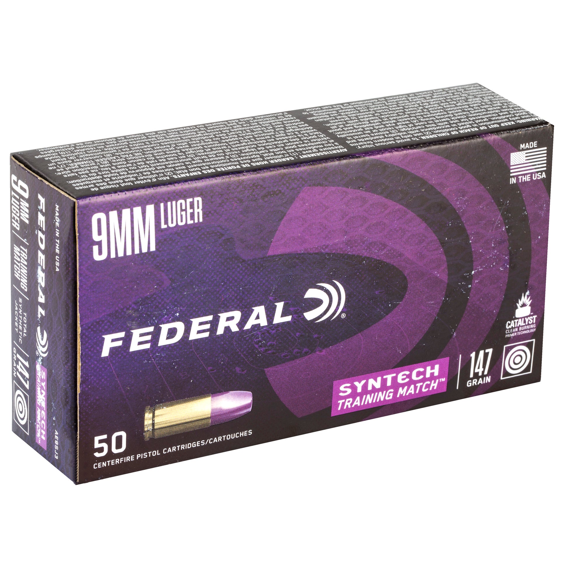 Federal American Eagle Syntech Training Match 9mm 147 Grain Total Synthetic Jacket Ammunition (50 Rounds per Box)