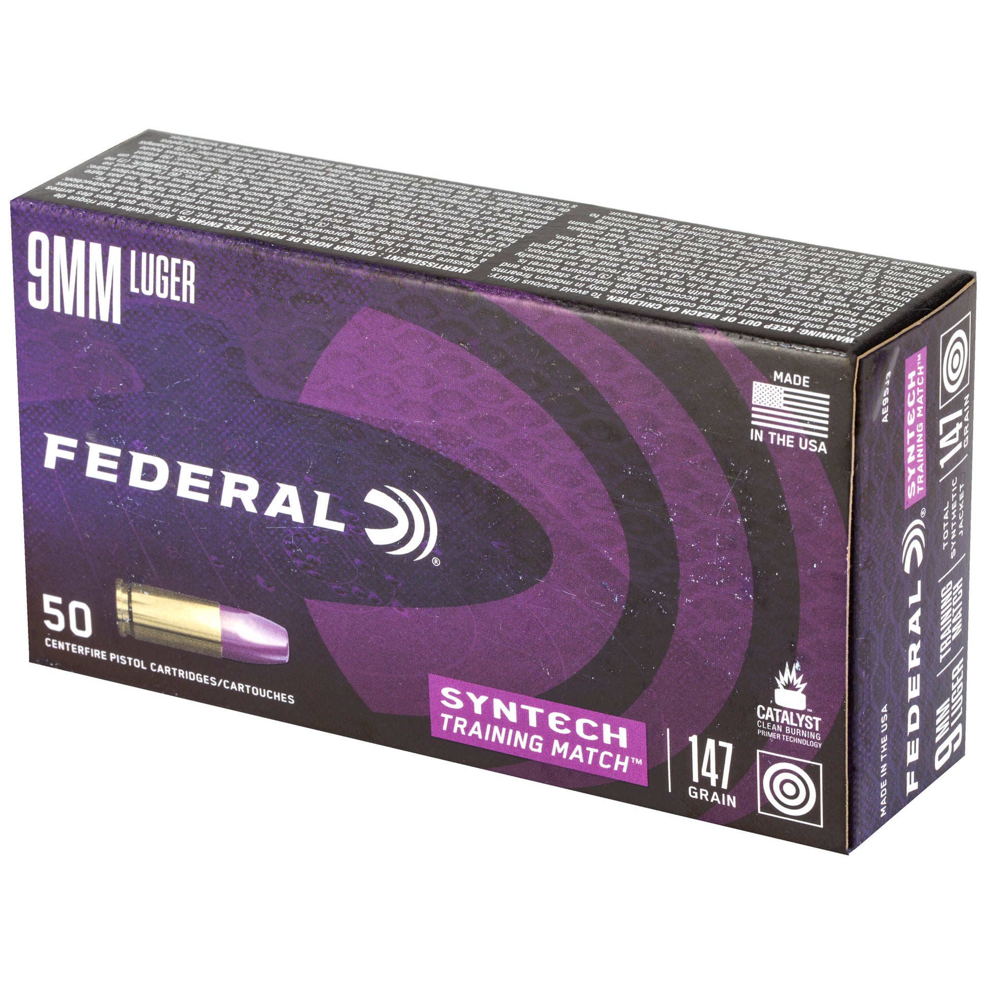 Federal American Eagle Syntech Training Match 9mm 147 Grain Total Synthetic Jacket Ammunition (50 Rounds per Box)