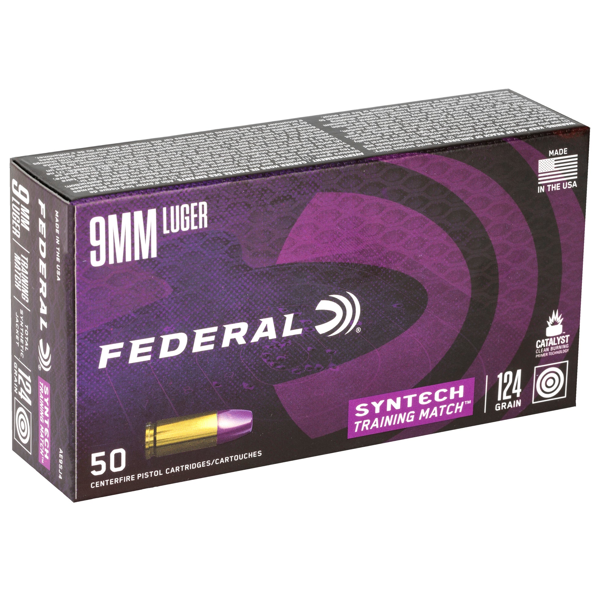 Federal Syntech Training Match 9mm 124 Grain Total Synthetic Jacket Ammunition * 50 Rounds Per Box