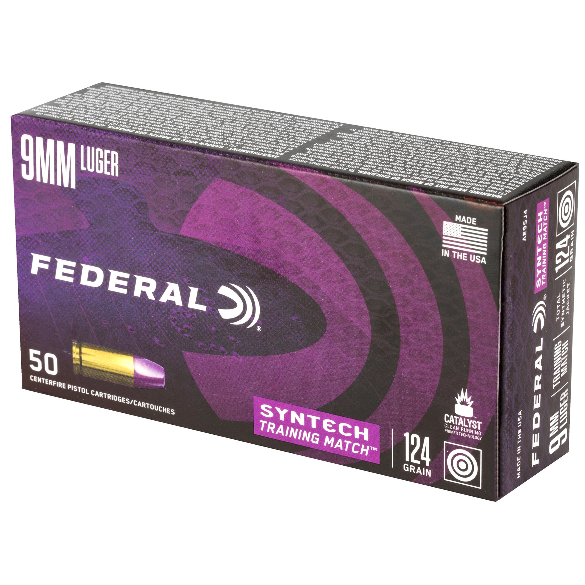 Federal Syntech Training Match 9mm 124 Grain Total Synthetic Jacket Ammunition * 50 Rounds Per Box