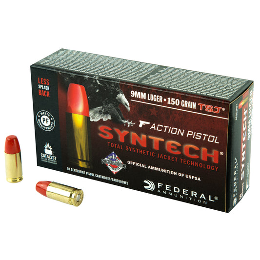 Federal American Eagle Syntech 9mm 150 Grain Total Synthetic Jacket Ammunition, 50 Rounds Per Box
