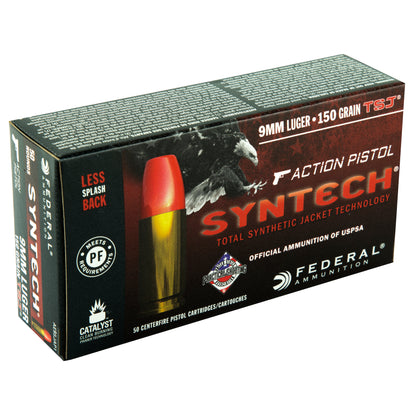 Federal American Eagle Syntech 9mm 150 Grain Total Synthetic Jacket Ammunition, 50 Rounds Per Box