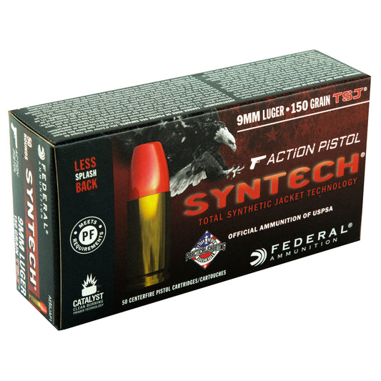 Federal American Eagle Syntech 9mm 150 Grain Total Synthetic Jacket Ammunition, 50 Rounds Per Box