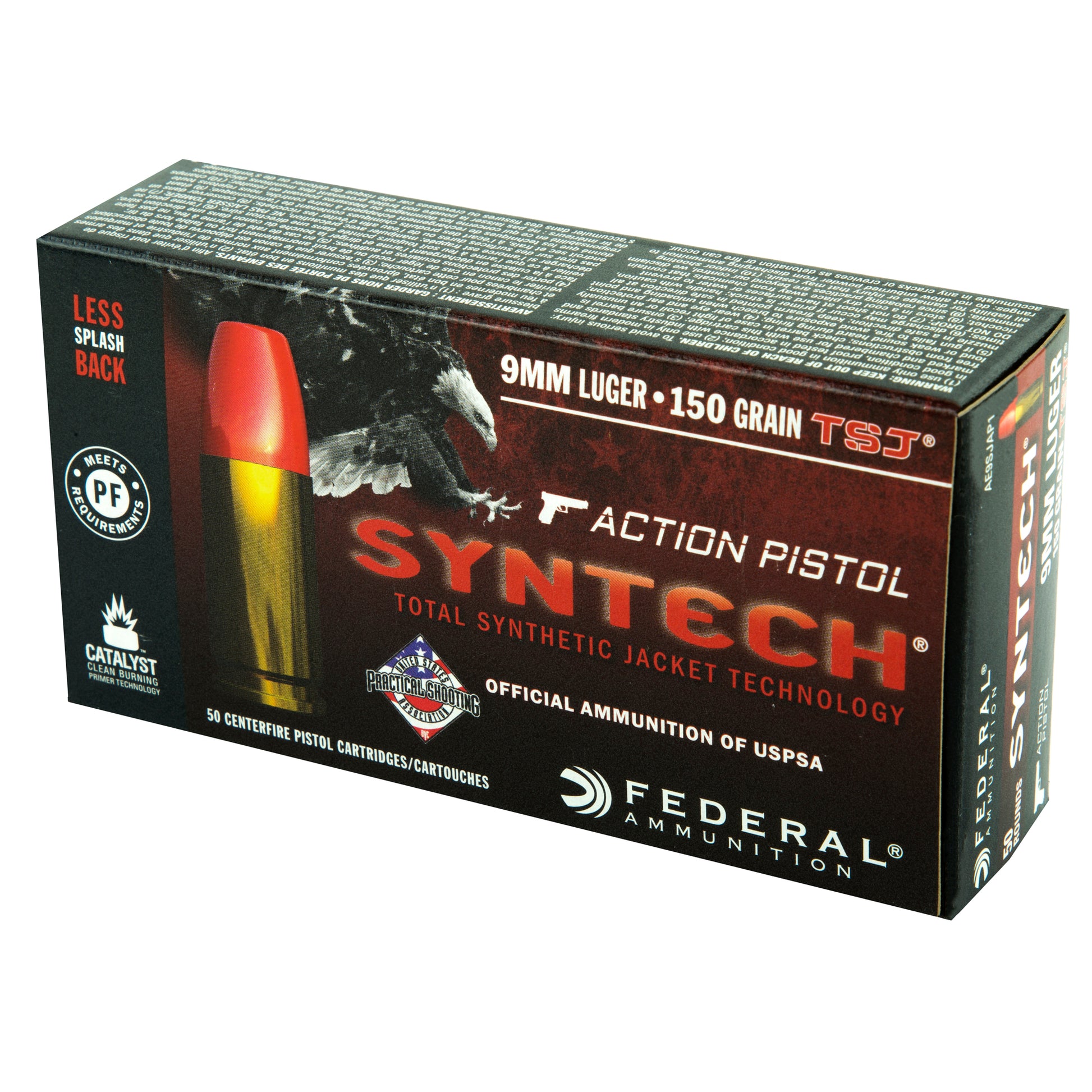 Federal American Eagle Syntech 9mm 150 Grain Total Synthetic Jacket Ammunition, 50 Rounds Per Box