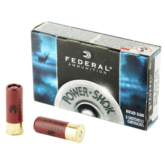 Federal PowerShok 12 Gauge 2.75-inch Rifled Slug Ammunition * 1 oz, Max Dram, 5 Rounds per Box