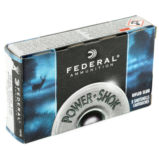 Federal PowerShok 12 Gauge 2.75-inch Rifled Slug Ammunition * 1 oz, Max Dram, 5 Rounds per Box