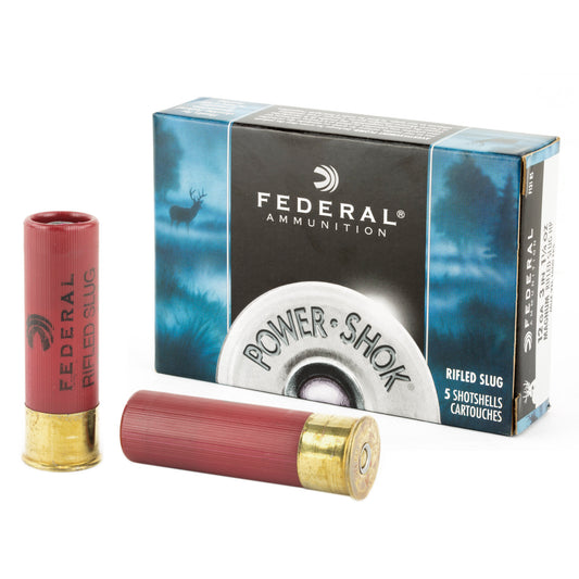 Federal PowerShok 12 Gauge Rifled Slug * 1 1/4 oz, Max Dram, 5 Rounds per Box