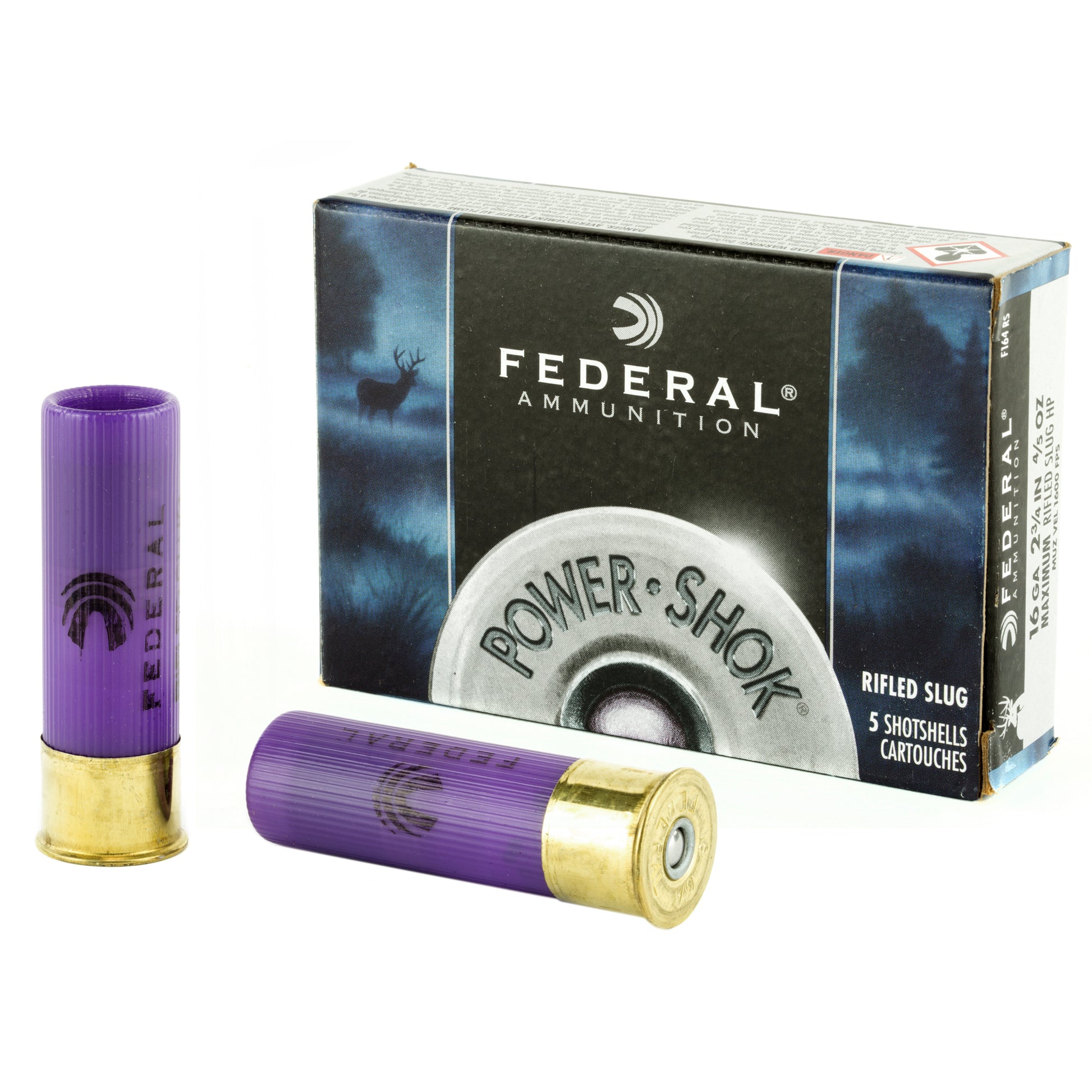 Federal PowerShok 16 Gauge Rifled Slug * Max Dram, 0.80 oz, 5 Rounds per Box