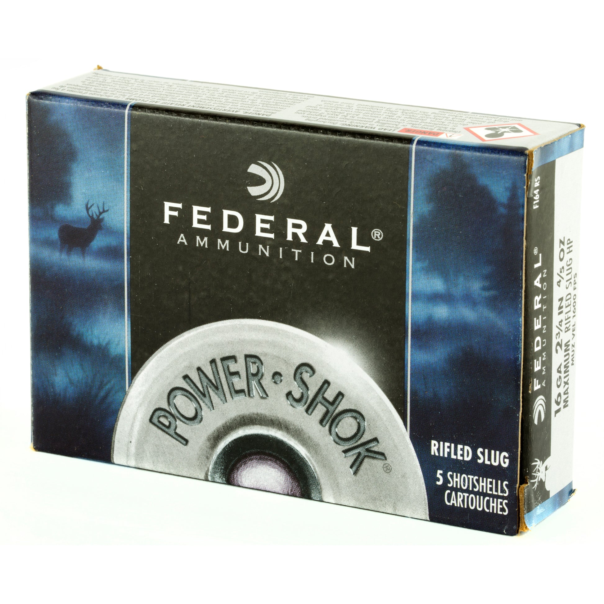Federal PowerShok 16 Gauge Rifled Slug * Max Dram, 0.80 oz, 5 Rounds per Box