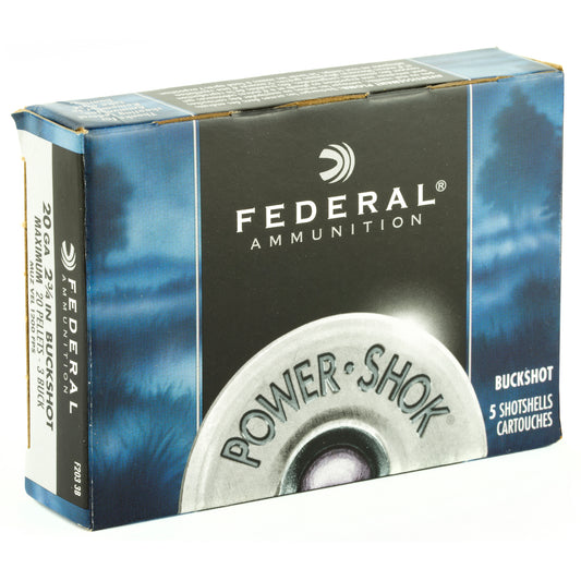 Federal Power Shok Buckshot 20 Gauge, 3 Buckshot, Max Dram - Reliable Hunting and Home Defense Load