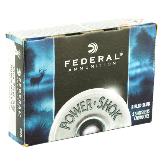 Federal PowerShok 20 Gauge 2.75-Inch Rifled Slug - 3/4 oz, Max Dram, Box of 5
