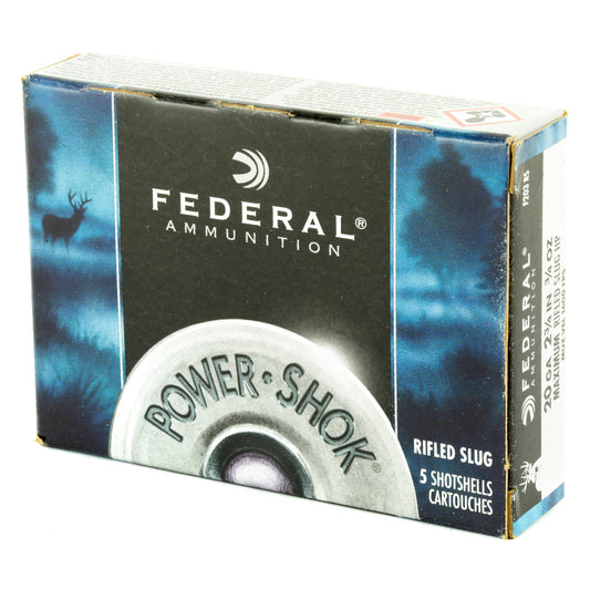 Federal PowerShok 20 Gauge 2.75-Inch Rifled Slug - 3/4 oz, Max Dram, Box of 5