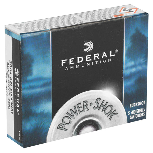 Federal PowerShok 20 Gauge 3 Buckshot - 2 Buck Pellets, Max Dram, 5 Rounds per Box