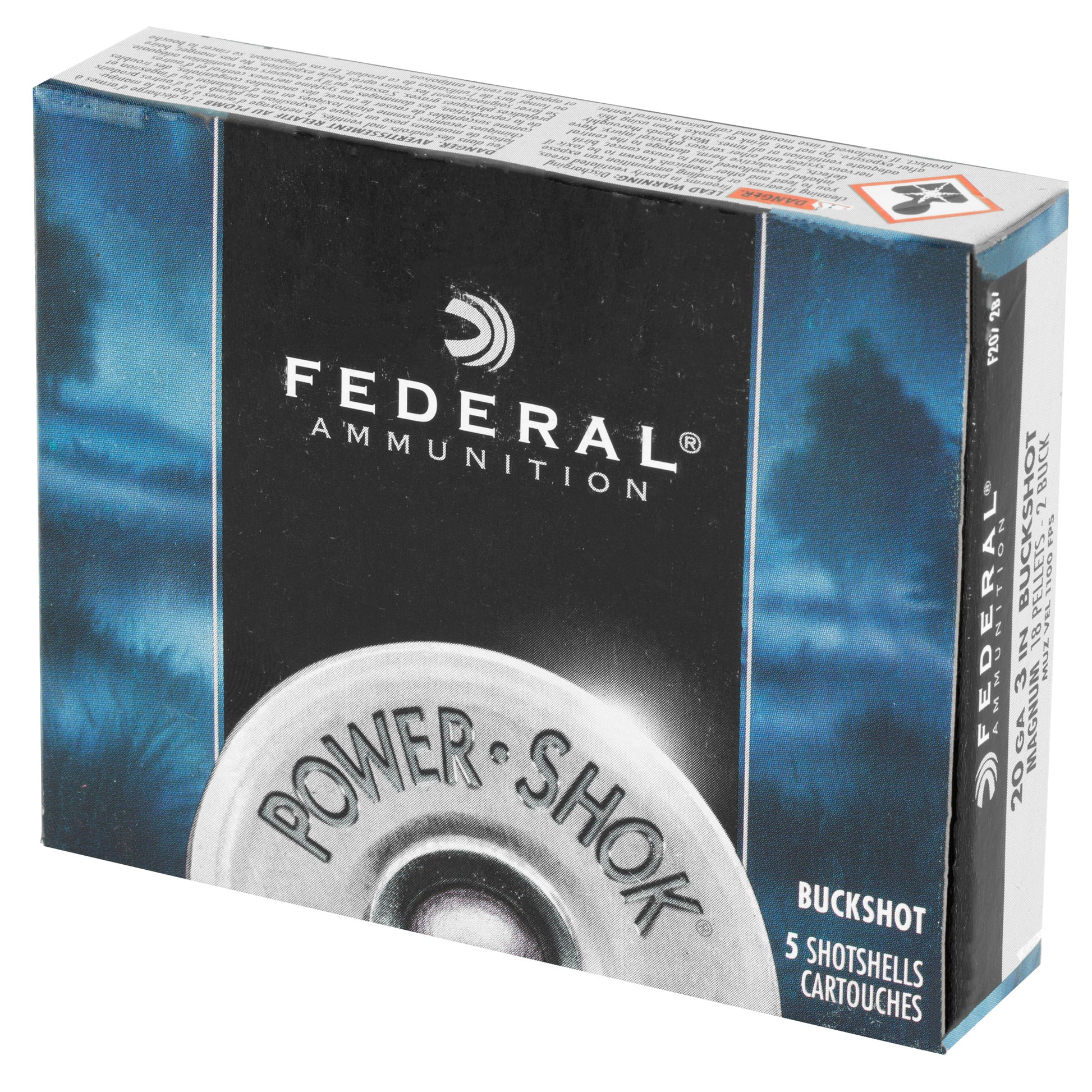 Federal PowerShok 20 Gauge 3 Buckshot - 2 Buck Pellets, Max Dram, 5 Rounds per Box