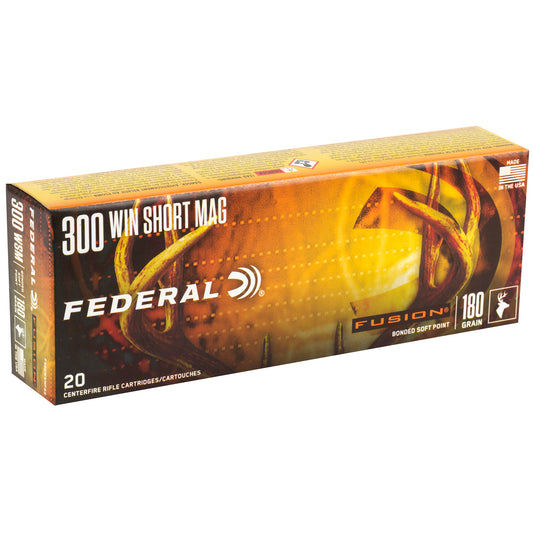 Federal Fusion 300 Winchester Short Magnum 180 Grain Boat Tail Rifle Ammunition - 20 Rounds