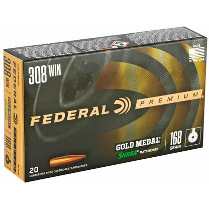 Federal Gold Medal .308 Winchester 168 Grain Boat Tail Hollow Point Match Ammunition (20 Rounds)
