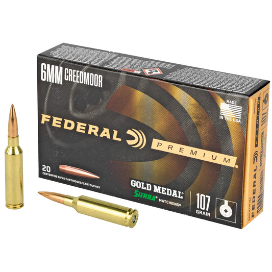 Federal Premium Gold Medal 6mm Creedmoor 107 Grain Sierra MatchKing Hollow Point Ammunition - 20 Rounds