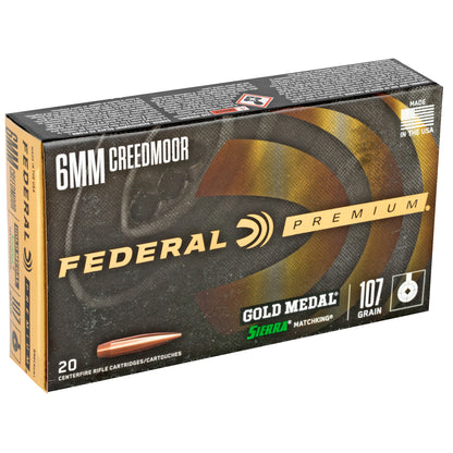 Federal Premium Gold Medal 6mm Creedmoor 107 Grain Sierra MatchKing Hollow Point Ammunition - 20 Rounds