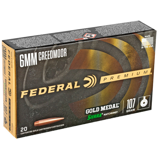 Federal Premium Gold Medal 6mm Creedmoor 107 Grain Sierra MatchKing Hollow Point Ammunition - 20 Rounds