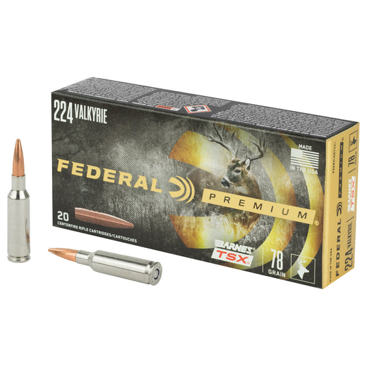 Federal Premium 224 Valkyrie 78-Grain Barnes Triple Shock X Copper Rifle Ammunition - Box of 20 Rounds