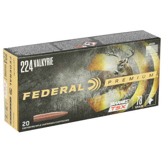 Federal Premium 224 Valkyrie 78-Grain Barnes Triple Shock X Copper Rifle Ammunition - Box of 20 Rounds