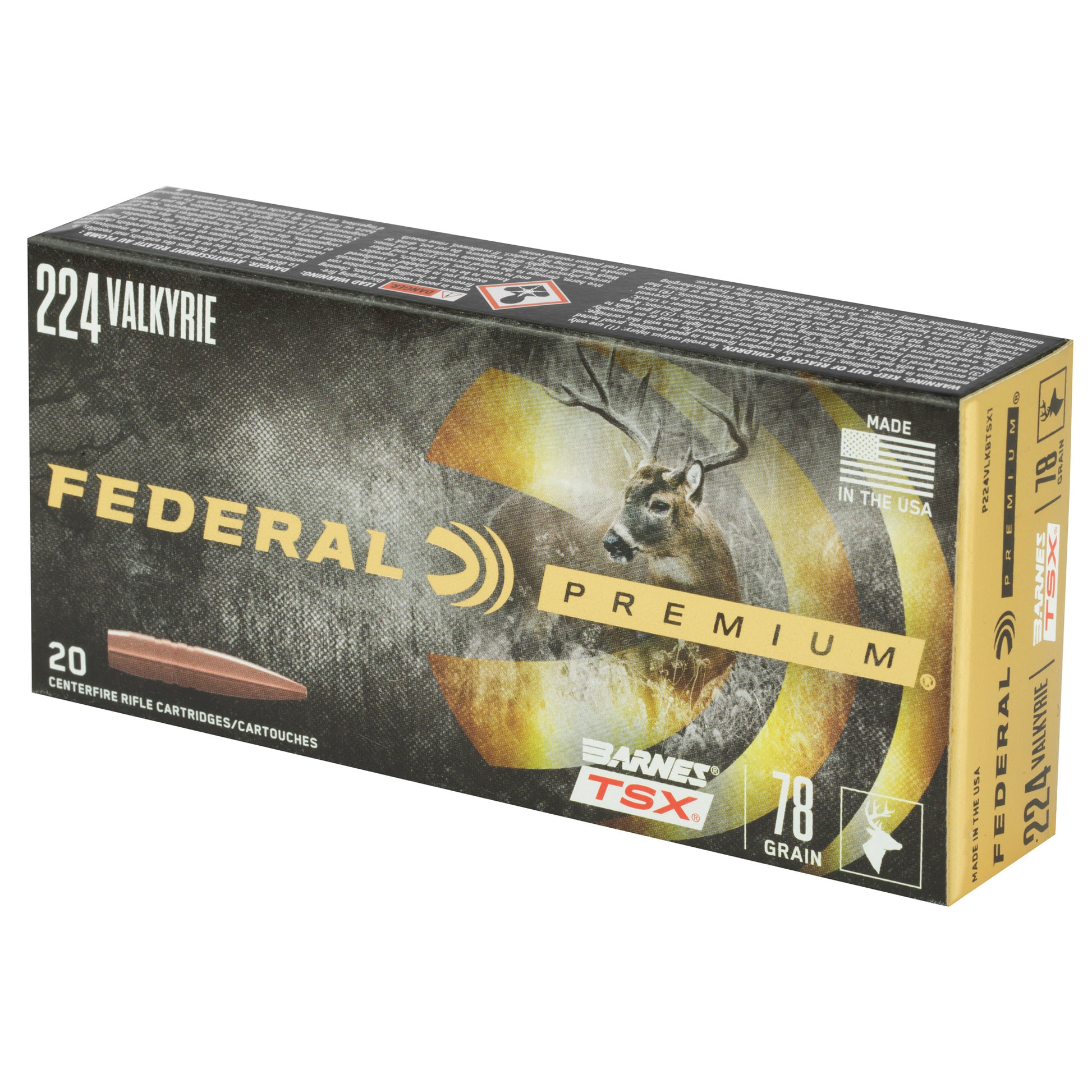 Federal Premium 224 Valkyrie 78-Grain Barnes Triple Shock X Copper Rifle Ammunition - Box of 20 Rounds