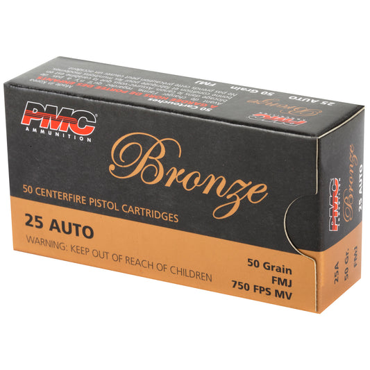 PMC Ammunition Bronze 25 ACP Full Metal Jacket Cartridges * 50 Grain, 50 Rounds per Box