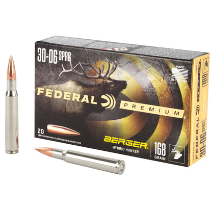 Federal Premium Hybrid Hunter 30-06 Springfield 168 Grain Boat-Tail Rifle Ammunition - Box of 20 Rounds
