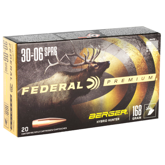 Federal Premium Hybrid Hunter 30-06 Springfield 168 Grain Boat-Tail Rifle Ammunition - Box of 20 Rounds