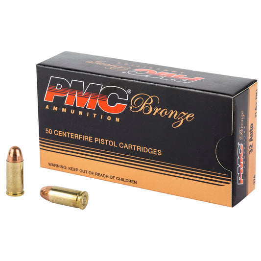 PMC Ammunition Bronze 32 ACP 71 Grain Full Metal Jacket Ammo - Pack of 50 Rounds
